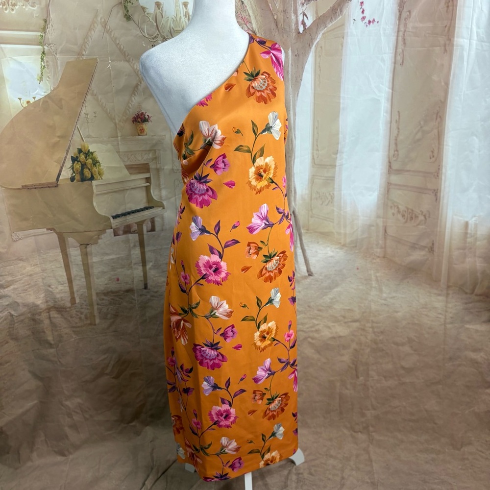 SOLD NEW Ted Baker Lacieyy Orange Floral One-Shoulder Dress - Picture 5 of 12